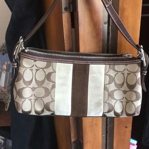 Small Coach suede and leather strap purse